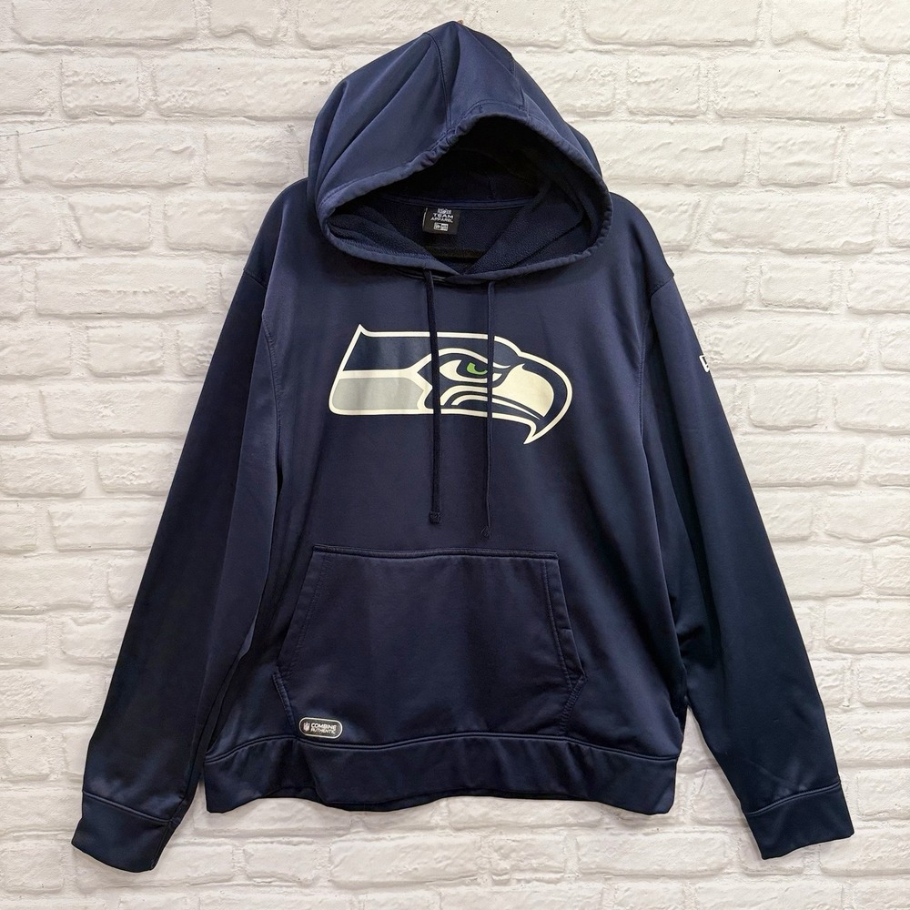 New Era Seattle Seahawks NFL Official Team Apparel Pull Over Hoodie Navy Mens 2X